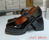 heels Pumps chunky shoes Mary Jane Heels Shoes Women Square Toe Chunky Platform Pumps Women Strap Buckle sandals