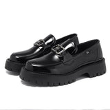 Breakj Of 2024 New Youth Round Head Big Head Low Heel Set Foot Fashion Casual Daily Paint Leather Shoes