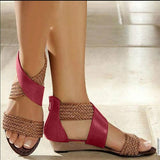 Fashion New Fish Mouth Leather Canvas Women Weave Wedge Heel Shoes Zipper Sandals Casual Beach Sandals Roman