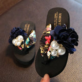 New Non-slip Children's Flip-flops Girls Fashion Beach Shoes Pinch Sandals Female Flowers Slippers Women Wear Size