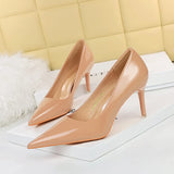 Breakj Fashion Simple Fine Heel High Heel Bright Face Patent Leather Shallow Mouth Pointed Women's Shoes High Heels Single