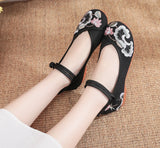 Breakj Women's Embroidered Shoes Single Shoes Flower Cloth Shoes Women's Cheongsam Shoes With Buckle White Red Black Shoes
