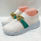 Metal Chain Platform Women's Flats 2023 Autumn Breathable Mesh Flat Sneaker Woman Shoe Slip on Soft Sole Casual