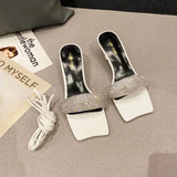 Slippers Women Clear Crystal High Heel Stilettos Sexy Pumps Summer Sandals Shoes Square Toe Ladies Shoes Women Sandals