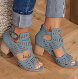 Hollow Out Sandals Mid Heel Summer Ladies Shoes Artificial Open Toe Casual Wedding Pumps Women Sandalias Casual