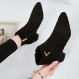 Women Boots Casual Leather Low High Heels Spring Shoes Woman Pointed Toe Rubber Ankle Boots Black Red Zapatos