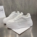 Leather Casual Shoes Woman Platform Sneakers Summer Trainers Round Toe Women Vulcanize Shoes White Sneakers Chunky