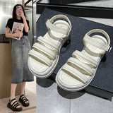 Breakj Word Buckle Platform Sandals Female 2024 Summer New Strip Platform Platform Students Casual Flat Sandals Roman