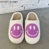 FUNKY 2021 Winter Women's Shoes New Purple Happy Face Decor Fluffy Faux Fur Smiley Shoes for Women House Female