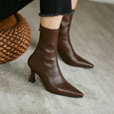 Breakj New High-Hees Temperament Thin Boots Fine And Simple Elastic Boots Korean Version Of The Low Barrel Zipper Pointed Short Boots