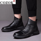 Winter New Boots Male British Style Korean Tooling Trendy Shoes Plus Velvet Warm Cotton Shoes Middle Cut Men's