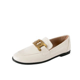 quality leather shoes metal chains flat women round toe mules spring autumn single moccasins female comfy slip on