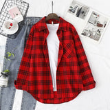 New Loose Design Cotton Plaid Shirt Women Young Style Long Sleeve Blouses Casual Shirts Lady Tops Clothes