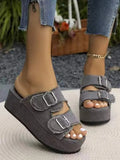 Breakj New Large Size Lame With Denim Double-Breasoned Sandals Slippers Female Wear Summer