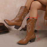 Breakj And Autumn 2025 New Female Vintage Embroidery V Mouan Rider Boots Western Cowboy Mid-Clinic