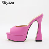 2022 New Women Slippers Slides Summer Outdoor Slippers Fashion Peep Toe Square Heels 13cm Gladiator Sandals