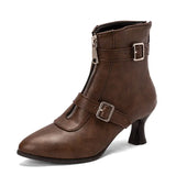 Breakj Buckle Medium Heel Fashion Women's Boots Plus Size Ankle Boots