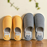 And Women Couple Spring Autumn Home Cotton Fabric Slippers Female Stripe Pattern Cute Indoor Non-Slip Soft Plush