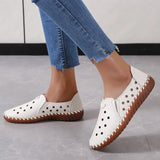 Black Hollowed Moccasins for Women Genuine Leather Flats Breathable Loafers Shoes Women's Soft Casual Flat