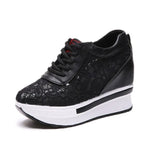 White Shoes Breathable Mesh Chunky Platform Sneakers Summer Ladies Lace Floral Hollow Out Wedge Heels Casual Footwear