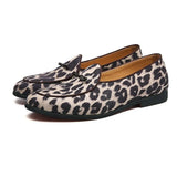 Leather Shoes Mens Soft Bottom Moccasins Casual Flats Slipper slip on Party Patent Leopard Pattern Mens Shoes