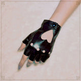 Faux Leather Gloves Gothic Lolita Harajuku Dark Punk Girl Jk Riding Rock Hollow Leather Gloves Half Finger Unisex