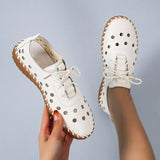 New Designer Woman Flats Breathable Sew Oxford Sneakers Women Casual Lace Up Split Leather Hollow Moccasins Loafer