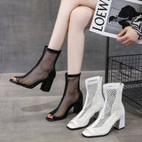 Breakj Yarn Cool Boots Women 2025 Summer New Coarse Fish Mouth Short Boots Zipper High-Heeled Fashion