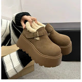 Breakj Women's Shoes Winter Female Cotton Shoes Pure Color British Style Fashion Versatile Thick Platform Increased Warm Student Commuting