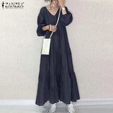 Vintage Ruffle Dress Women's Spring Sundress ZANZEA 2022 Casual Puff Sleeve Maxi Vestidos Female V Neck Robe