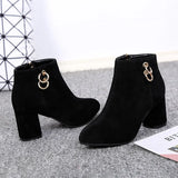 Breakj / Winter 2023 Martin Boots British Wind Frosted Ankle Boots Thick Medium-High Heel Nude Boots Plus Size 43 Women's