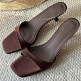 Breakj New French Temperament High-Hed And Cool Slippers Wearing A Word Drag Side Toe Simple Fine And Cool Slippers