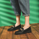 Metal chain pointed toe oxford shoes women 2023 flats thick heels loafers preppy girls small leather shoes woman