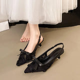 Breakj New Lace Heels Women Gentle Fashion Back Empty Sandals Fairy Wind Bow Single