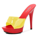 Women Slipper 2023 Summer Fine Heel 13cm Shoe Slipper Platform Patent leather Pumps Sexy Shoes Stripper Hihg Heels
