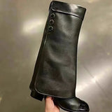 Breakj New Small Fragrant Wind Lacquer Leather Round Head Thick With Fashion Joker Banquet Fairy Pants Boots
