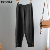 Elastic Waist BUTTON Trousers Thick Knitted Harem Pants Autumn Winter Sport pants sweater Knitted Carrot