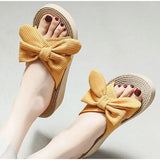 Women's Slippers Hemps Wedge Heels Non-slip Outside Ladies Slides Korean Style Sweet Girl Female Shoes Sandals 2021