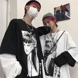 Harajuku T-shirt Women Fake 2 Pieces Print Japanese Fujiang Horror Comics Long Sleeve Shirt Women Vetement Femme