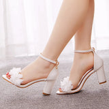 Breakj Cm Thick Heeled Light Mouth With Round Head Sandals Large Size Flowers High Heel Sandals White Bride Wedding Shoes