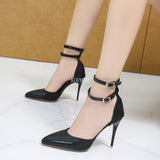 2022 New Autumn Yellow Women Pumps Sandals Pointed Toe Ankle Strap Stripper Thin Heels Pumps Shoes for Wedding Women
