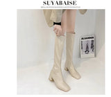 New Winter Style with Fleece Medium Chunky Heel Knight Boots Women's High Tube Thinner-looked High Heel Shorty Long