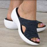 Women Slippers Casual Mesh Open Toe Wedge Slip-On Platform Solid Color Ladies Slides Soft Beach Shoes for Women 2021