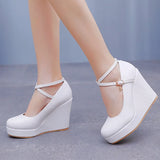 Breakj Cm Fashion Thick Bottom Slope Single Shoe Round Head Height Waterproof Slope Heel Buckle Heel Women's