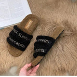 Breakj Autumn / Winter New Fashion Letter One Word Outside Wear Plush Slippers Wool Slippers Women's