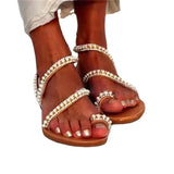 Summer Set Toe Sandals Women's Flat-Soled Diamond Large-Size Sandals Size