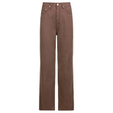 Casual Straight Brown Jeans Women Vintage High Waist Long Trousers Ladies Casual Loose Wide Leg Pants Capris
