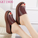 Women Slipper's 2021 Ladies Summer Slippers Shoes Women Wedges Heels Fashion Summer Genuine Leather Shoes