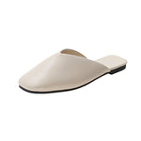 Female 2023 New Women's Shoes Summer Korean Version Square Head Baotou Half Drag Women's Flat Bottom 43 Large Size Cool Slippers