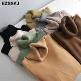 thick Knitted Women high neck Sweater Pullovers Turtleneck Autumn Winter Basic Women Sweaters Slim khaki jacket